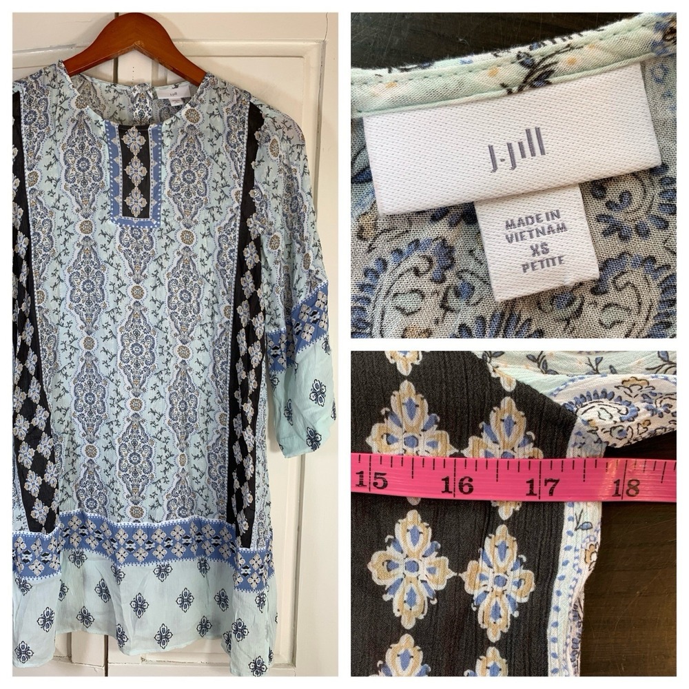 J Jill Tunic Blouse‎ Dress Women Size XS Petite XSP Boho Blue Semi Sheer Beachy